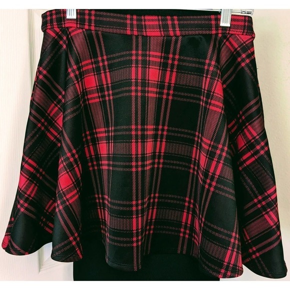 Hot Topic Skirt Womens M Red Black Plaid O-Ring Front Zip Skater Mini Goth Y2K - Picture 3 of 5